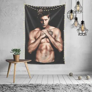 Tapestry Wall Hanging Curtain, Dean Winchester Jensen Ackles Art Poster Home Decor for Bedroom Living Room Party tapestry 60x40in Peach skin suede