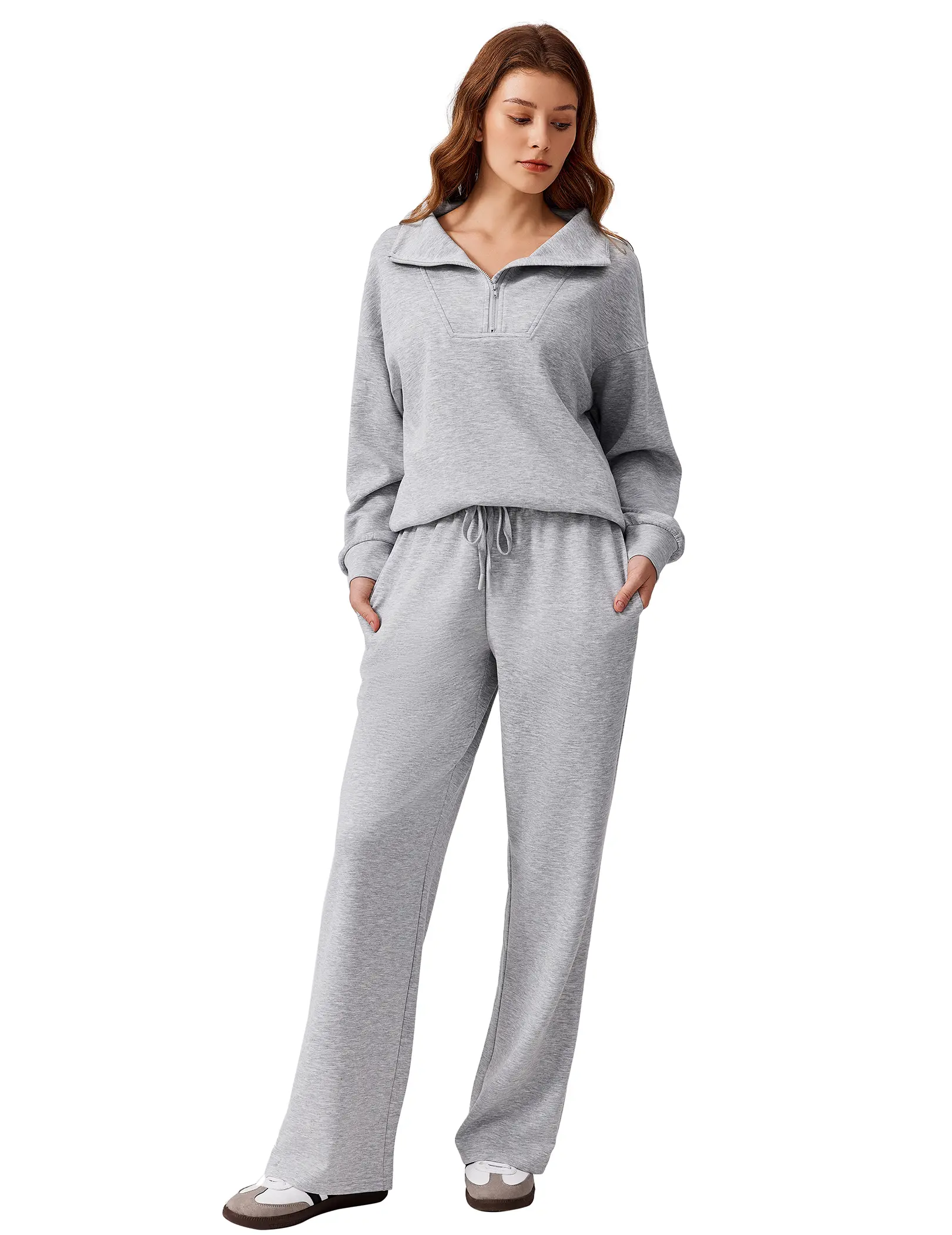 PINSPARK Travel set Women's 2-Piece Sweatsuits Set Long Sleeve Half Zip Pullover Sweatshirt Joggers Pants Comfy Outfits Soft Tracksuit Womenswear