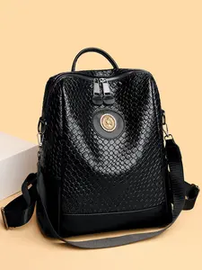 New Black Snake-Patterned Luxury Women's Backpack Metal Logo-Decorated Handheld Backpack Stylish Casual Daypack Ideal for Daily Commuting, Workplace, and Casual Outings Casual Travel Backpack