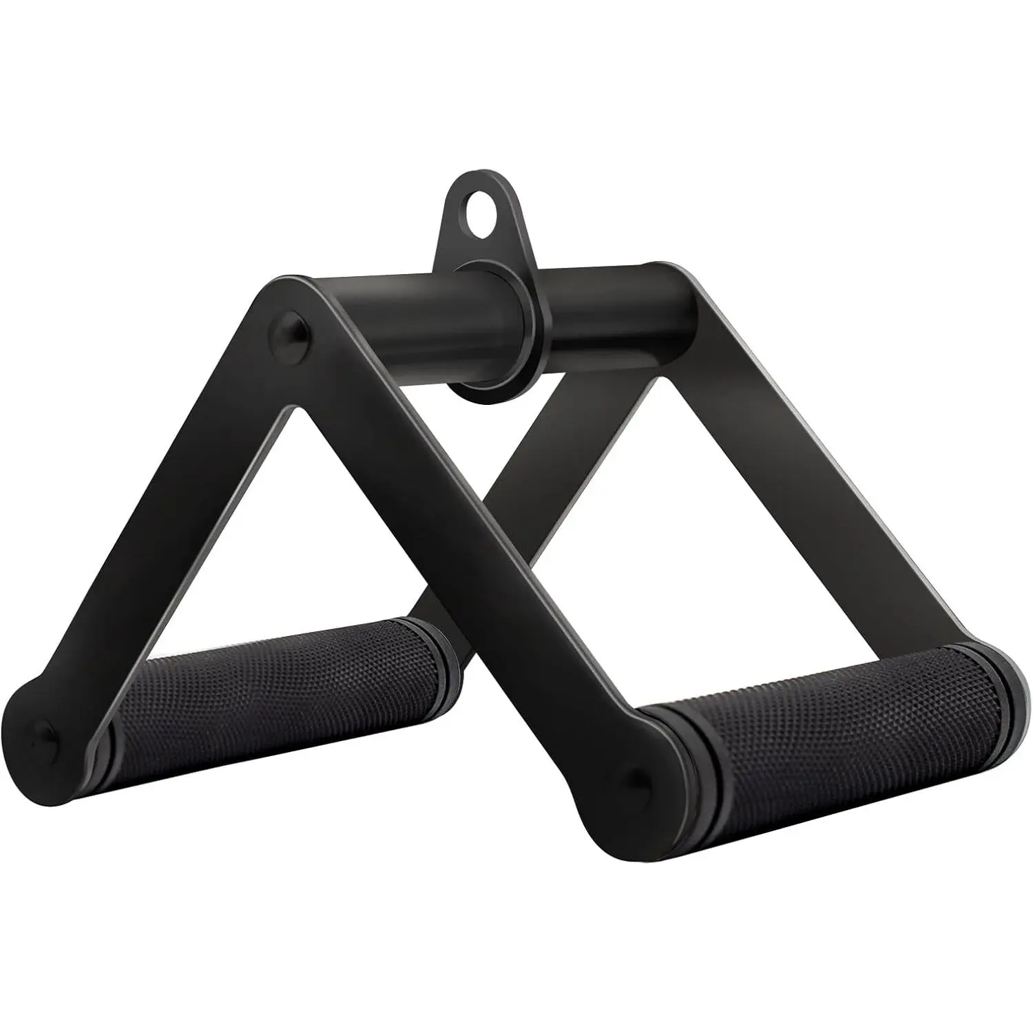 Double D Row Handle Cable Attachment - Steel Training Equipment with Non-Slip Rubber Grip, 1.76 lbs, 360 Degree Swivel for Gym, Home Workout (Black)