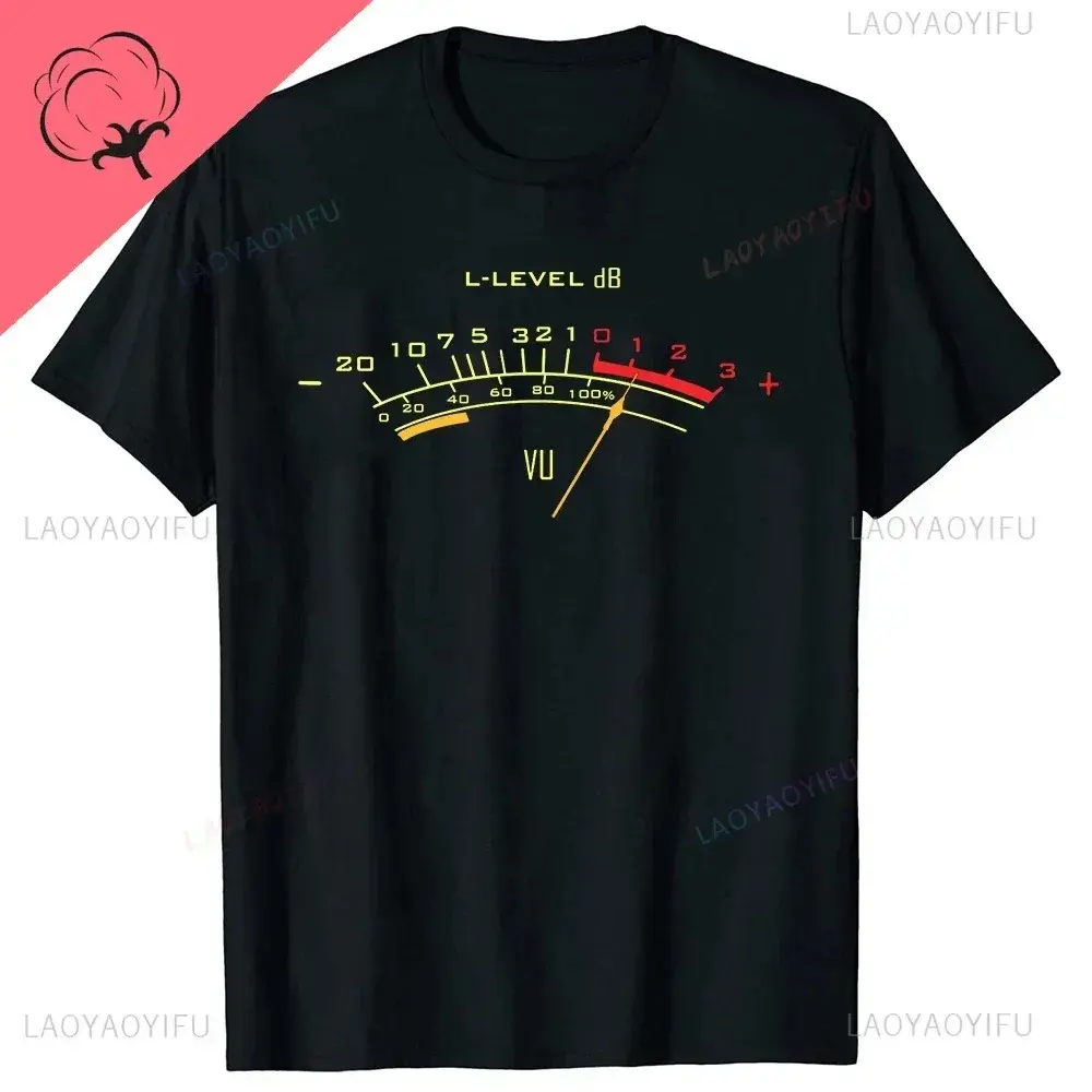 Vintage VU Meter Sound Engineer Analog Electronic O-Neck Cotton T Shirt Men Audio Engineer Recording Studio Funny Tshits Men Top Unisex