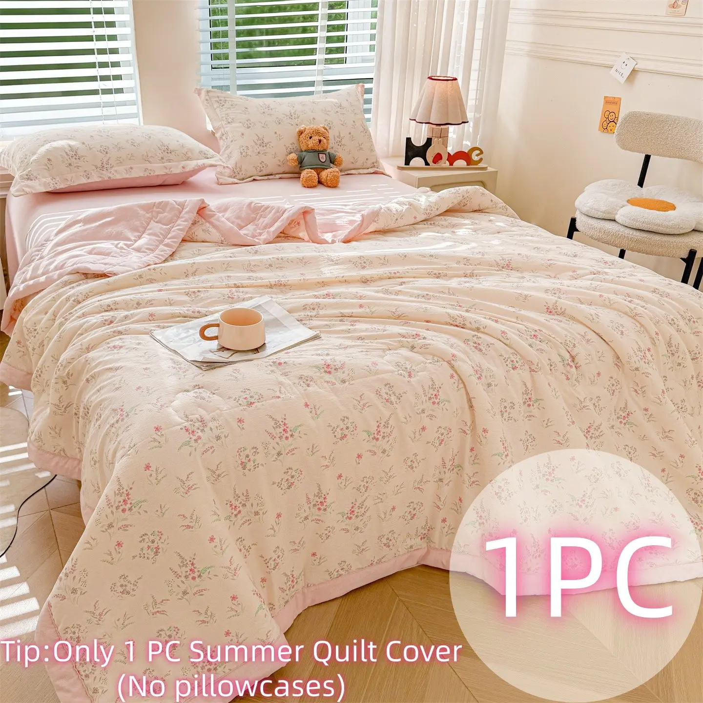 1pc Summer Bedspread, Washable Cotton Cartoon Print, Durable Wide Binding, Moisture-Wicking, Soft Skin-Friendly, Suitable for All Seasons, Quilted Bedspread, Summer Bedding