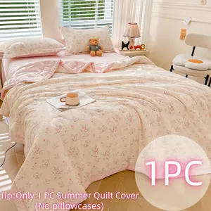 1pc Summer Bedspread, Washable Cotton Cartoon Print, Durable Wide Binding, Moisture-Wicking, Soft Skin-Friendly, Suitable for All Seasons