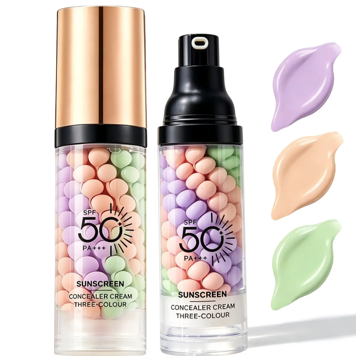 2Pcs SPF 50 3-Color Corrector Cosmetic Primer - 3-In-1 Sunscreen Isolation Cream, Lightweight, Smooth, Radiant Pigment, Oil Control, Moisturizing, Long-Lasting Tinted Face Moisturizer, Gift for Girlfriend/Mother (Birthday, Valentine's Day), Makeup, Makeup