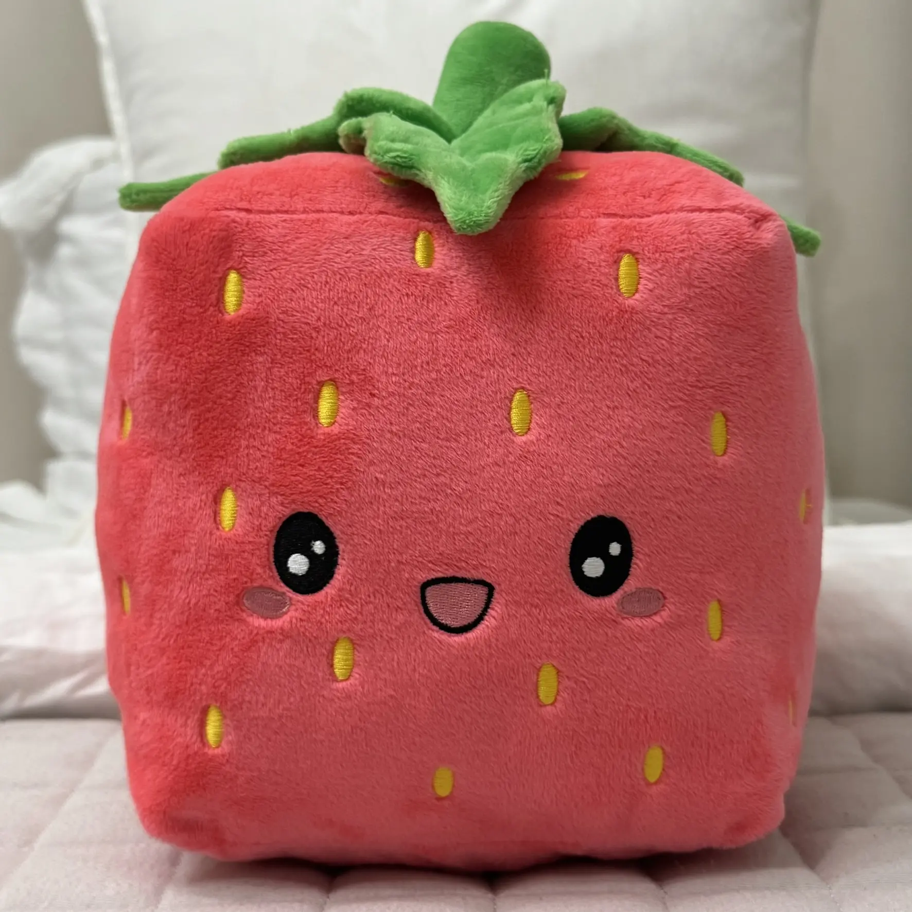 Ichigo Strawberry Cube Plush Toy, Soft 7-Inch Strawberr Cube Stuffed Toy