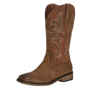 Western Embroidered Women's Denim Boots, Western Cowboy Boots, Fashion Mid-Calf Length, Square Top and Wide Toe Also Suitable for Wearing, Breathable Fabric cowboy boots for women square toe boots botas vaqueras para mujeres summervibes kitten heel outdoo