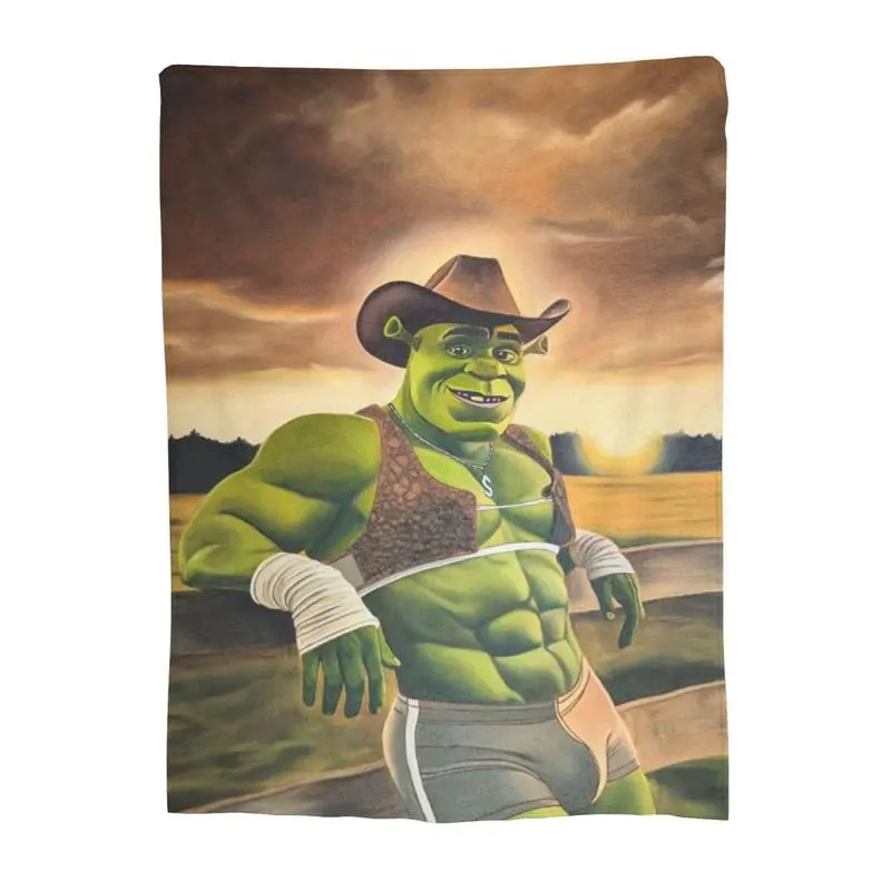 Cowboy Shrek Pattern Flannel Blanket - Soft, Comfortable Cowboy Blanket for Bed, Sofa, Ideal Gift for Home Use, Cowboy Blankets