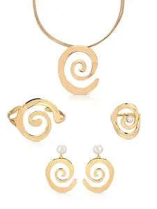 Ettika Aura Set 18k Gold Plated Brass & Zinc Necklace 12" with 5" Extender Chain Cuff 2.2" Diameter Earring 1.69" Length