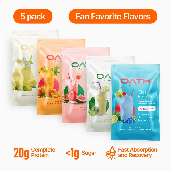 Oath Nutrition Clear Whey Protein Variety Pack (5 Flavors) – 20g Complete Protein per Serving – No Added Sugar – Bold & Refreshing