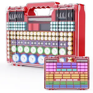 Organizer Storage Holder Box Case with Tester, Ultra-Large 262+  Container with Double-Sided, Holds  AAA 4A 23A C D Cell 9V 3V Lithium 4LR44 CR3 CR123A 18650 (Red)