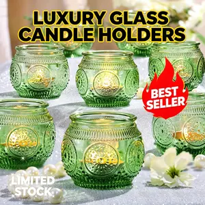 6/12PCS Colorful Glass Wish Candle Holders, Floral Design, Hanukkah Candle Holders, Wedding Table Centerpiece, Romantic Dinner, Anniversary & Proposal Decor Set