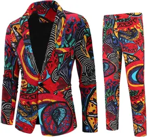 Mens 2 Piece Print Suit Floral Party Dress Jacket Slim 2 Button Blazer Pants