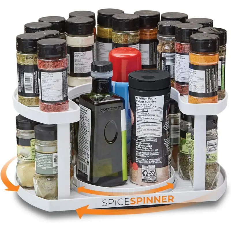 Double-layer spice rotating rack, space-saving, with a dual-rotating turntable design that keeps all spices neatly organized and within reach everything neat