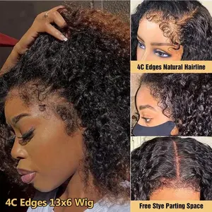 Simidola 4C Edges Hairline 13x6 HD  Lace Front 200% Human Hair Wig With Kinky Curly Baby Hair Natrual Realistic Hairline