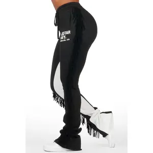 Kendra Black Fringe Stacked Flare Track Pant