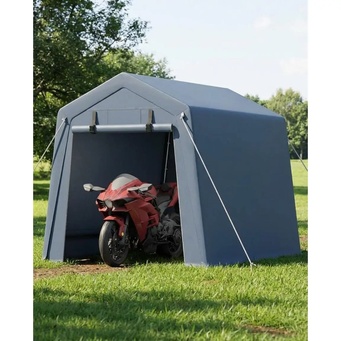 Garvee PE Coated Galvanized Pipe Single Motorcycle Shelter - Size 6ftx6ftx7ft, Easy 4-Step Installation with No Tools, Rainproof, Snowproof, UV Resistant, Convenient Motorcycle Shelter