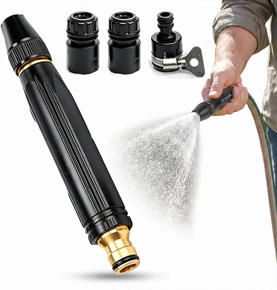 GMOX High Pressure Water Pressure Sprayer with Brass Tip & Aluminum Alloy Wand, Adjustable Spray Pattern, Leak-Proof Heavy Duty Hose Fitting, 3 Quick Connect Adapters for Car Washing, Patio Cleaning