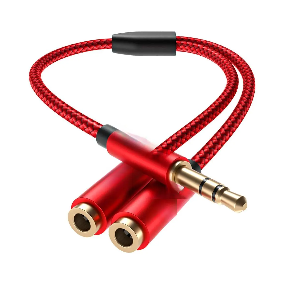Headphone Splitter 3.5mm, Audio Splitter 2 Female to 1 Male, Dual Headphone Adapter Compatible with PS4, PS5, ,  , PC Gaming Headsets, Phone, Tablet, Laptop and More-Red