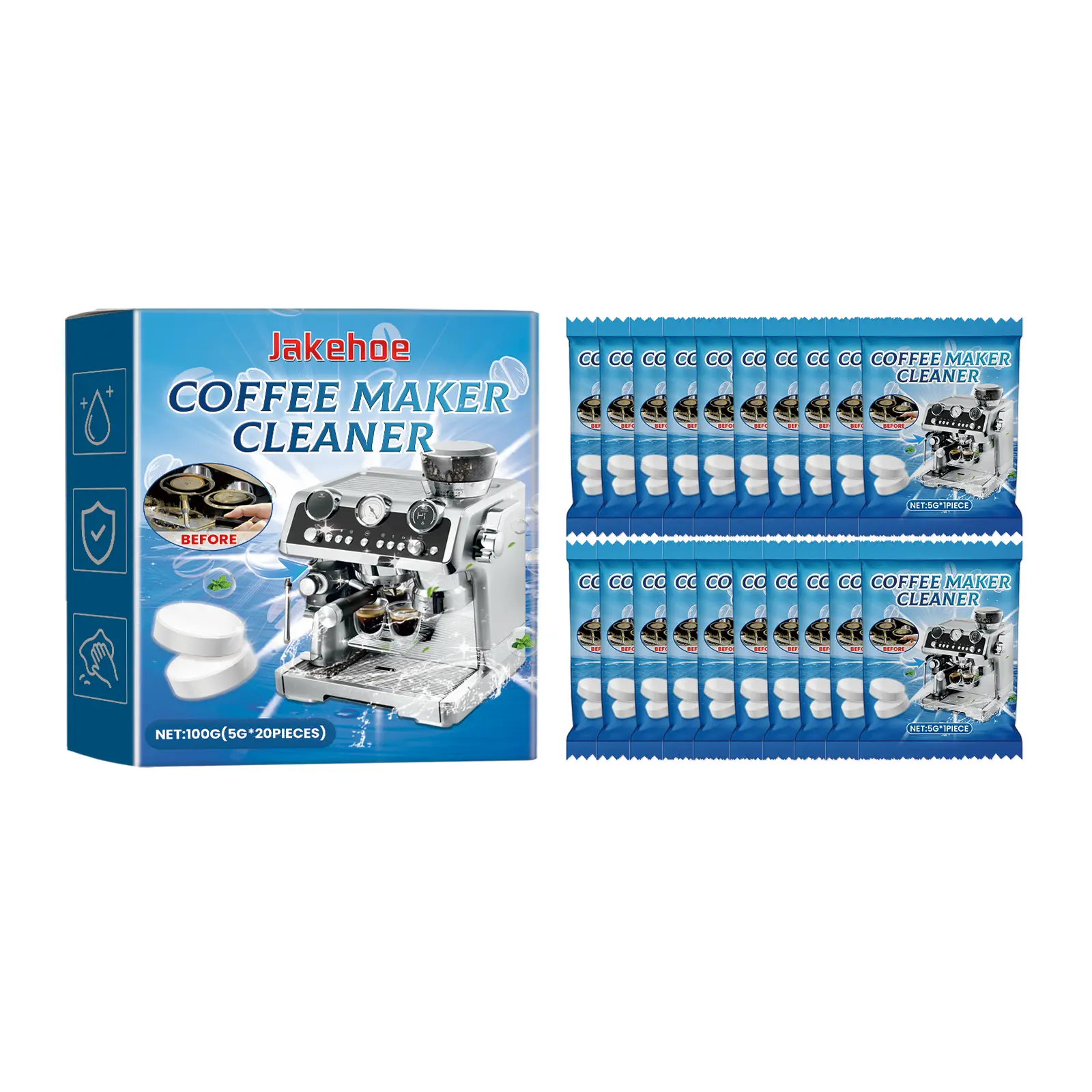 Coffee Machine Cleaning Tablets with Sodium Bicarbonate & Citric Acid - Easy-to-Use Deep Cleaning Tablets for Removing Stubborn Stains, Scale and Eliminating Odors from Brewers & Filters