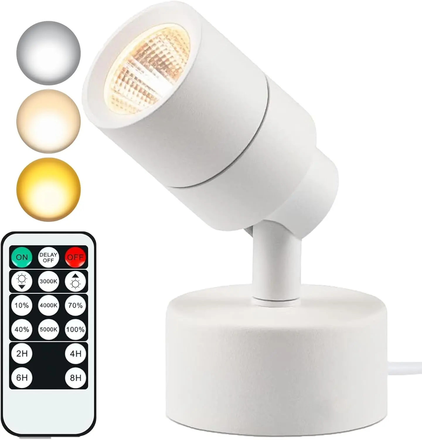 LED Spot Lights Indoor Uplighting with Timer, 3W Up Indoor  Spotlight, Dimmable Uplights Accent Lighting with 3CCT, Floor Spotlight Lamp with 5.9FT Plug Cord - White