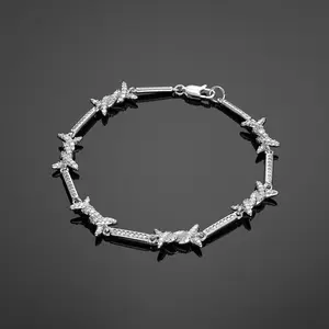 Iced Barbed Wire Bracelet - Silver RG370