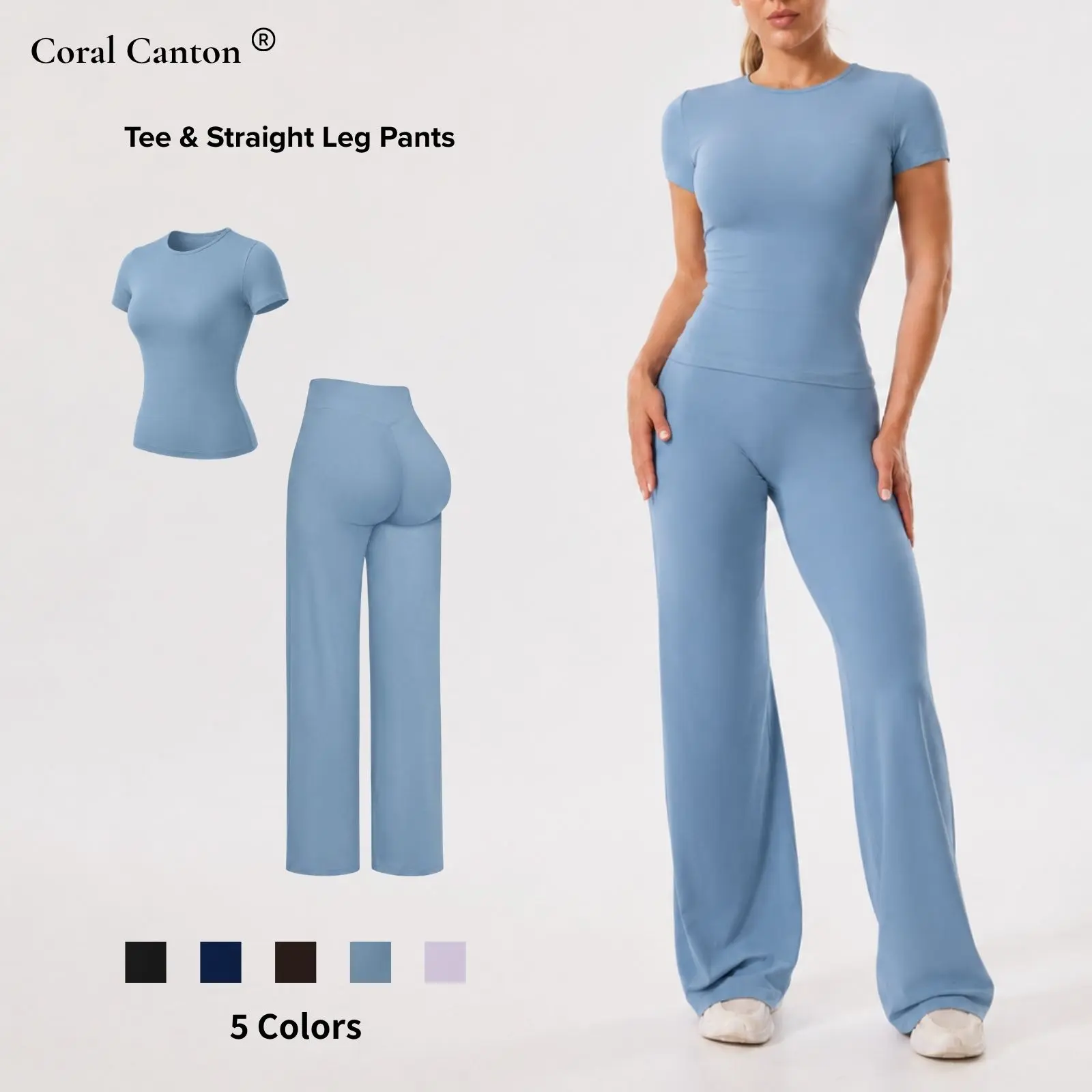 Coral Canton Women's Tee & Straight Leg Pants Sports Set BackToSchool