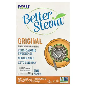 NOW Foods Better Stevia®, Zero-Calorie Sweetener, Original, 100 Packets, 3.5 oz (100 g)