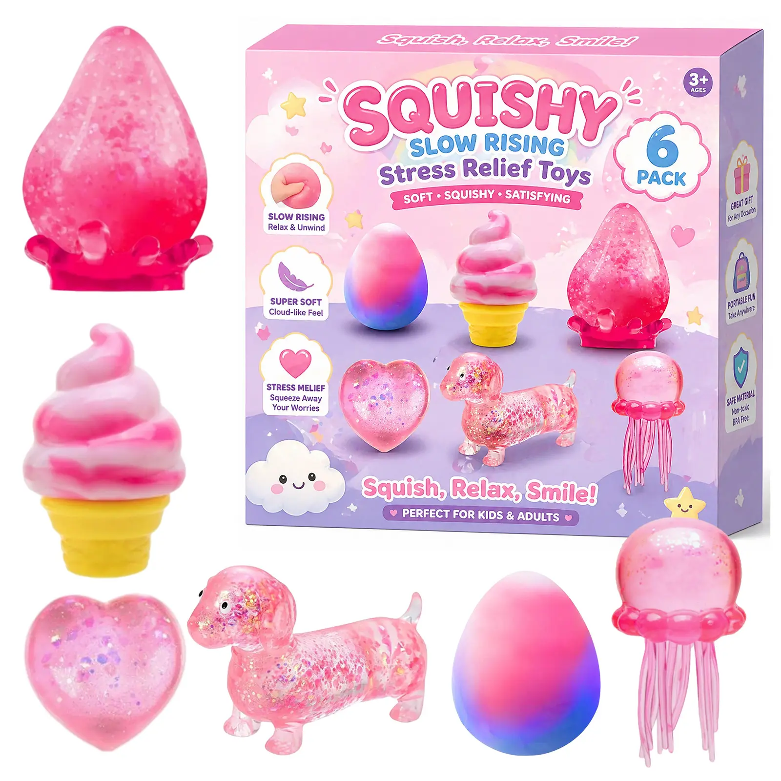 Collectible Entertainment Figurine Set, Glitter Filled Gradient Art Display Pieces, 6 Unique Soft Texture Decorative Ornaments for Home Office Shelf