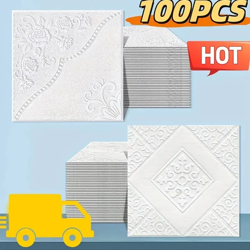 100pcs 3D Self-Adhesive Ceiling Wallpaper, Easy Peel-Off, Perfect for Indoor Decor, Mother's Day Gift, Trendy Stickers, Sticky Wallpaper Peel And Stick