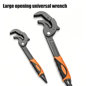 2PCS Multifunctional Adjustable Wrench Set, Large Opening Universal Pipe Wrenches with 3-Set Jaw Teeth, Anti-Slip Grip Self-Locking Spanner Tool Kit for Plumbing Auto Repair Household Maintenance