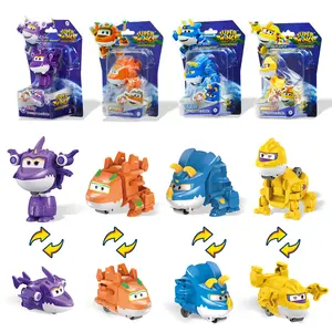Super Wings 2" Transform-a-Bots 4-Pack, Supercharged Donnie, Dizzy, Jerome, Paulie, Airplane Toys Vehicle Mini Figures, Fun Toys for Kids, Transformable Toy for 3 4 5 Year Old Boys and Girls