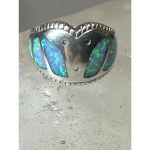 Lab Opal ring southwest band size 5.75  Signed sterling silver women