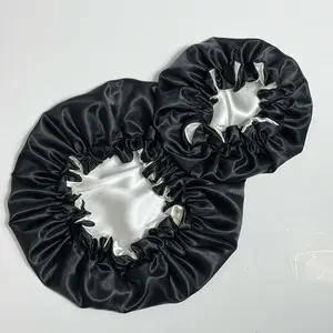 Handmade Black French Vanilla Reversible Satin Bonnet