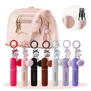 Cute Girly Plush Keychain Purse Accessory, 5ML Bottom-Refillable Portable Perfume Refill Bottle, Mini Travel Product Girly Purse Stuffer Perfume Dispenser, Purse Accessories