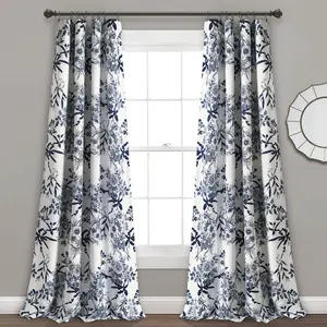 Lush Decor Botanical Garden Light Filtering Window Curtain Panel Set - 2 Panels, 52"W x 63/84/95/108"L, Floral Print, Room Darkening, Machine Washable, Farmhouse Style