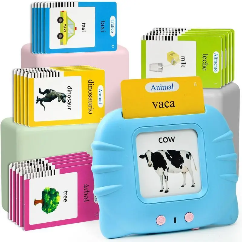 Bilingual English-Spanish Interactive Talking Flash Cards for Preschoolers, 224 Sight Words Cards with Vibrant Illustrations, Audio Pronunciations, Durable and Safe On-the-Go Educational Toy for Birthdays, Cultural Awareness Boost (Animal Cow)