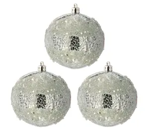 4" Shatterproof Iced Mirror Ball Ornament Box of 3 by Valerie
