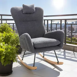 Rocking Chair Nursery Rocker Teddy Upholstered Reading Chairs Indoor with High Backrest Rocking Accent Chair, Padded Seat Nursing Chair with Headrest Baby Rocking Chair for Bed Room Baby Room, Teddy