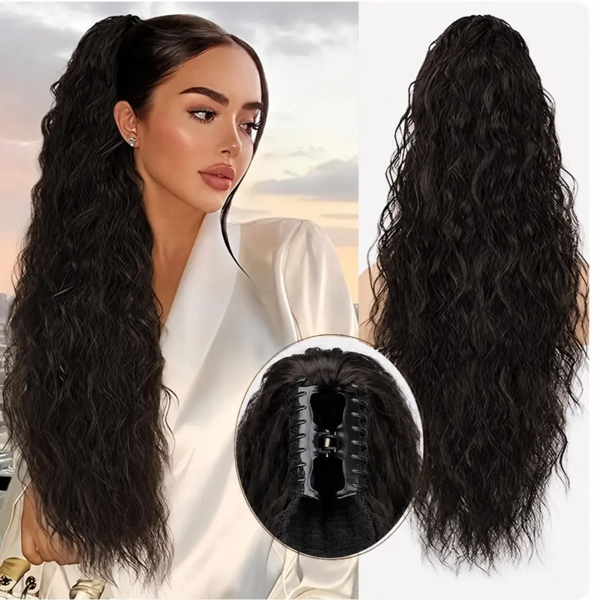NOKOARI 30" Long Curly Wave Claw Clip Hair Extensions – Synthetic Heat-Resistant, Fluffy & Natural-Looking Hairpiece for Voluminous Daily & Wedding Hairstyles