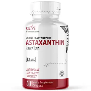Nutri Astaxanthin 12mg Max Strength - Premium Astaxanthin Supplements Grown in Hawaii - Powerful Antioxidant, Promotes Heart and Eye Health - 60 Softgels for Fast Absorption - Astaxantina…