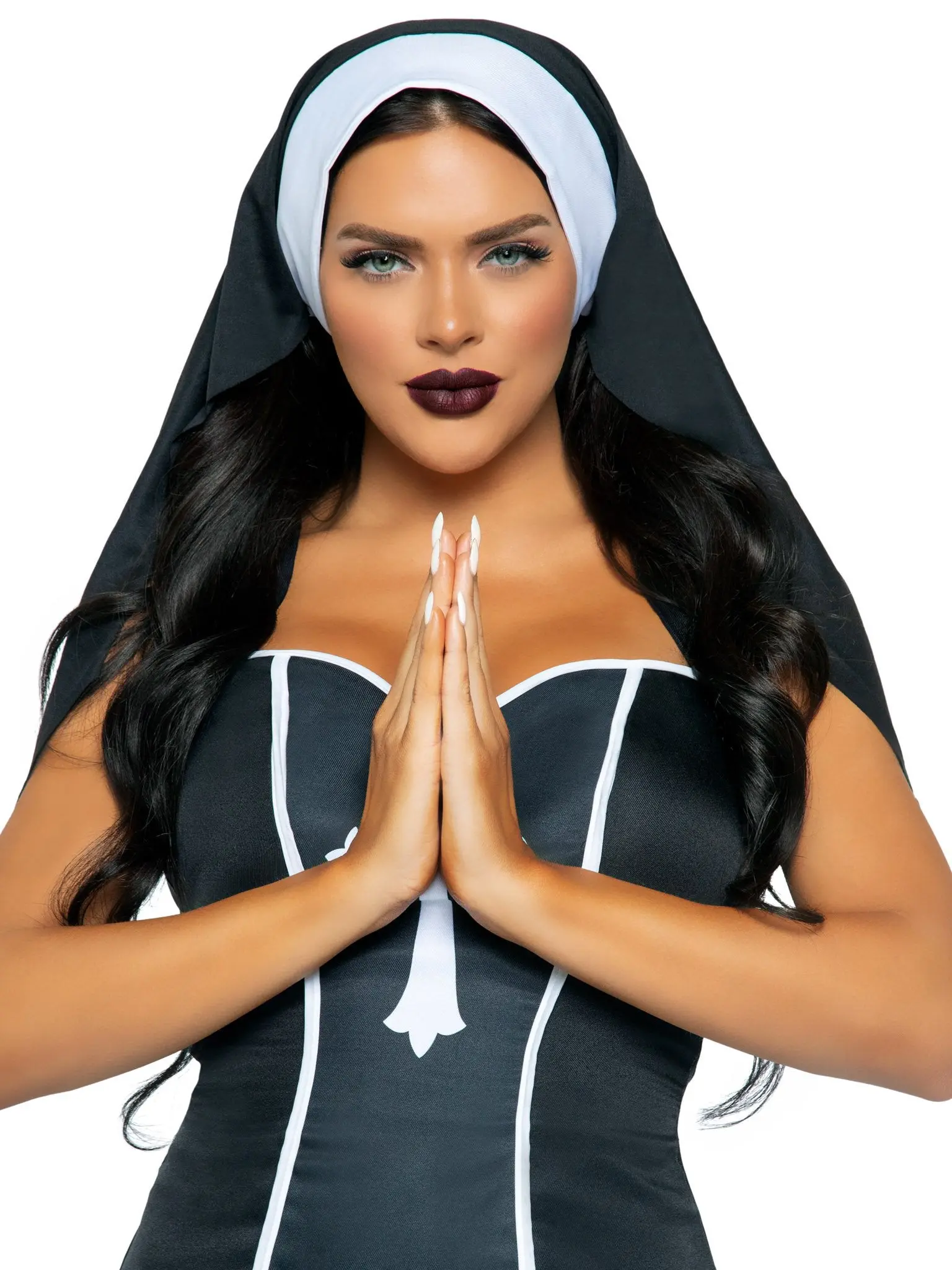Women's Iconic White Nun Habit Costume Headband with Shoulder Veil - Polyester Accessory, One Size, Party-Fit, Halloween Trick or Treat Costume Accessory