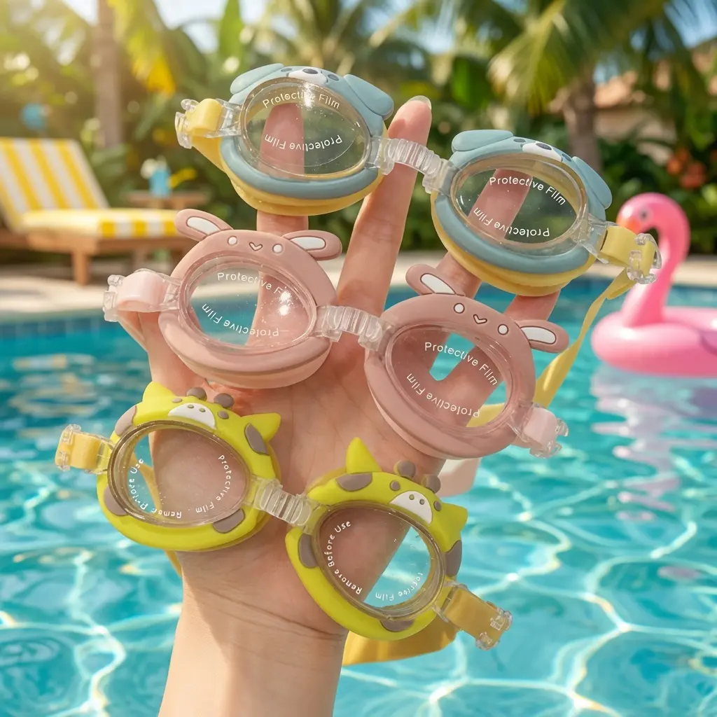 Kids' Swimming Goggles with Cute Unicorn & Crab Cartoon Print, Waterproof High-Definition Lenses for Outdoor Pool and Beach, Cartoon Prints, High-Def View, Child-Size, Cute Unicorn And Crab Designs, Blue Crab Bag homedecor
