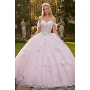 Baby Pink Quinceanera Dress 3D Butterfly Ball Gown by Elizabeth K GL3651