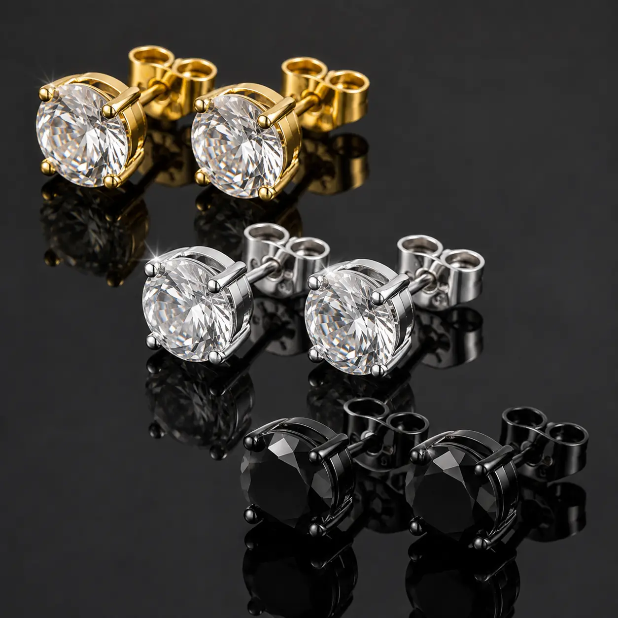 BLINGKINGSTAR - Elegant Solitaire Four Prong Earrings Round 14k Gold, 925 Silver & Black Plated, Butterfly Back Lab-Created Moissanite Stud Earring, Women's & Men's Fashion Accessories, Father's Day Gift, Jewelry Perfect For Birthday Christmas Wedding Set
