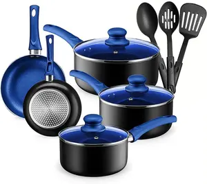 Pots And Pans Set Kitchen Cookware Sets Nonstick  Cooking Essentials 11 count Blue