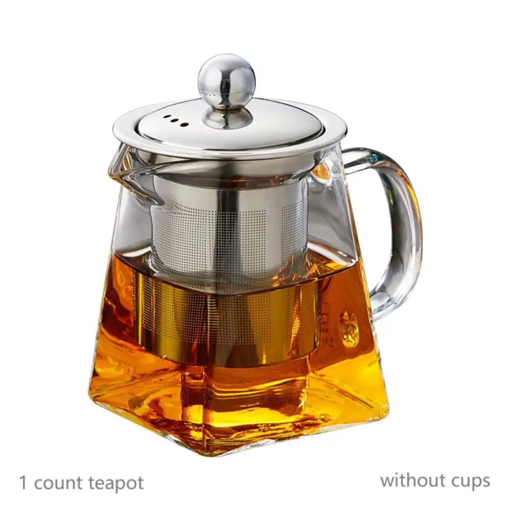 Glass Tea Set, 1 Piece Stainless Steel Filter Infusion Tea Kettle with Removable Infuser, Square GlassTea Set For Gift Giving, Anti-breakage Packaging