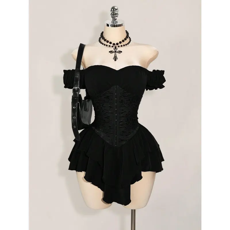 open lace back dress Lia Satin Ruffle Off-The-Shoulder Velvet Mini Dress