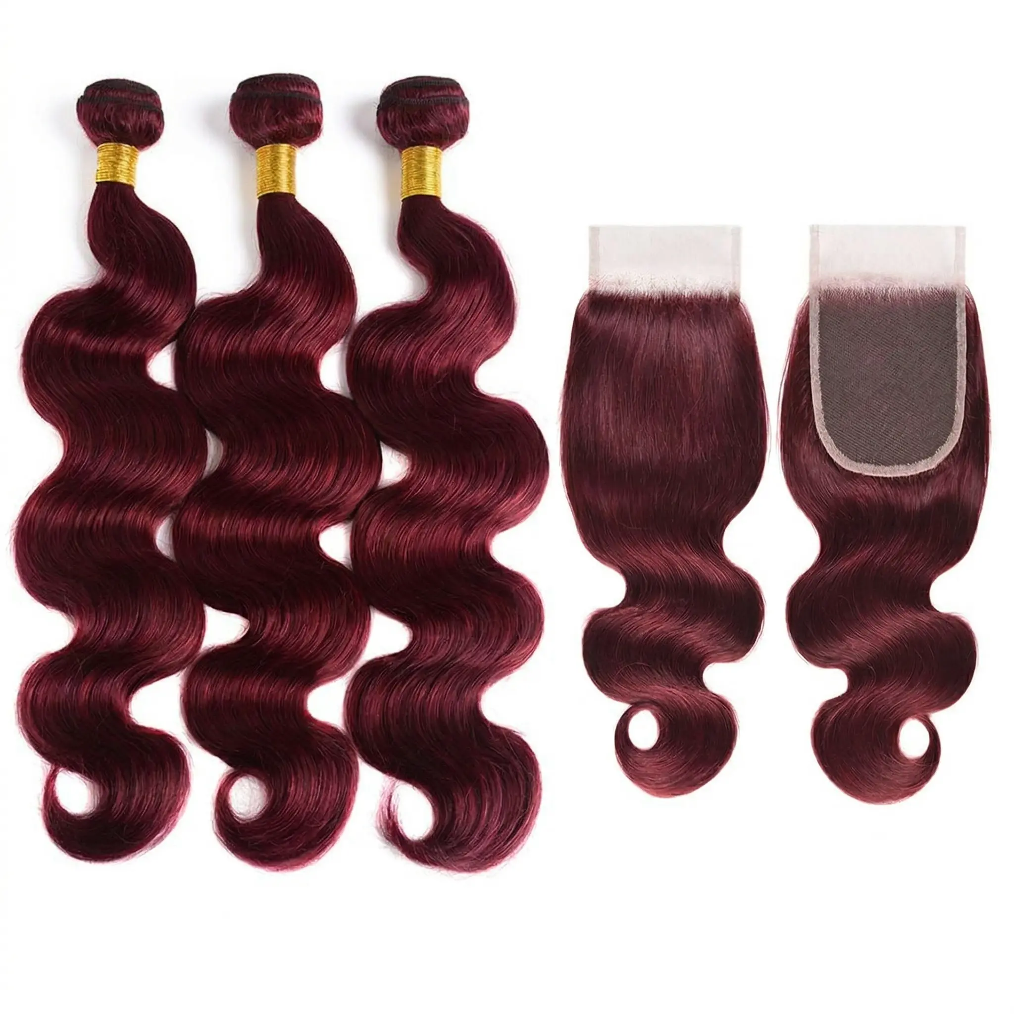【LUCKOCKOS 】14A 3/4 Bundles With Closure Body Wave Highlight Burgundy 99J Human Hair 4x4 Lace Front With 3/4 Bundles Brazilian Hair For Women Thick Hair Extensions Hair Weft Extensions
