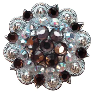 HILASON Brown Ab Crystal 1-1/4In Berry Concho Rhinestone Tack Saddle | Western Belt Slotted Conchos