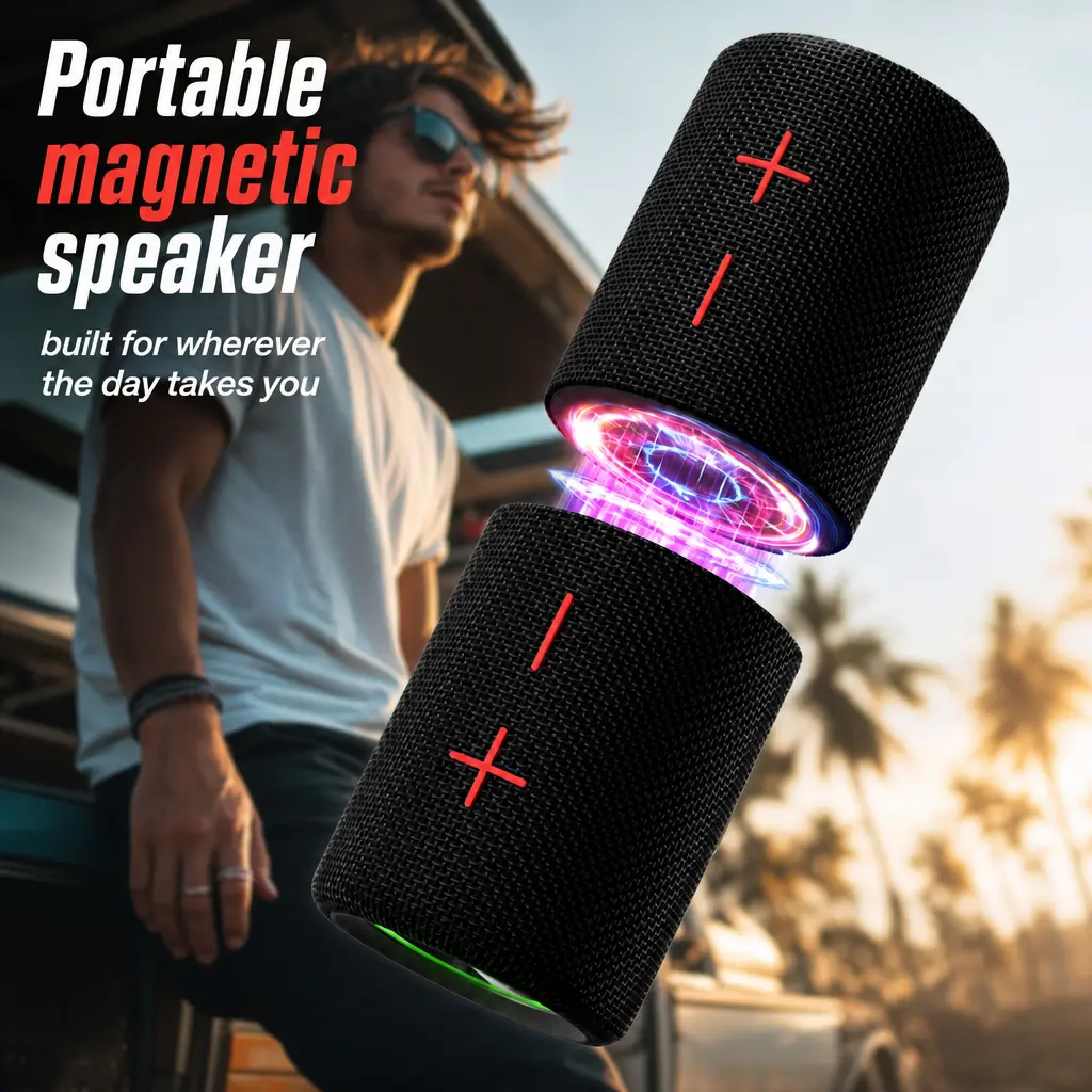 SummerWins 2-in-1 Mini Splittable Wireless Bluetooth Speaker - IPX5 Waterproof, 20W Stereo Dual System, 8000mAh Battery, V5.3, 24H Playback, Hands-Free Calling, Dazzling Lighting, Wired Smartphone Link, Cable-Free Interactive Bass (DealsForYouDays), Audio